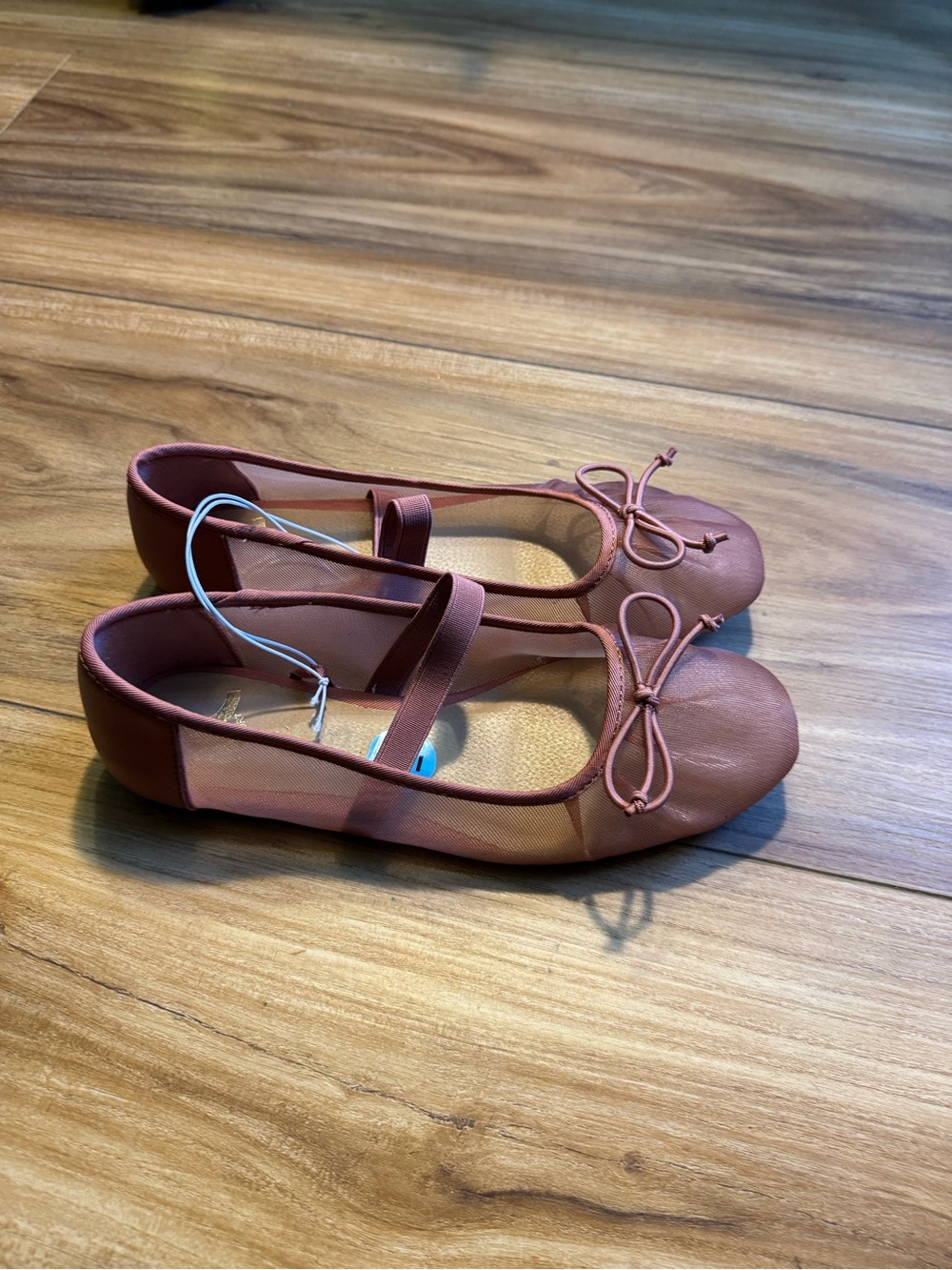 Report Muted Mauve Pink or Peach Color Ballet Flats with Bow and Elastic Strap